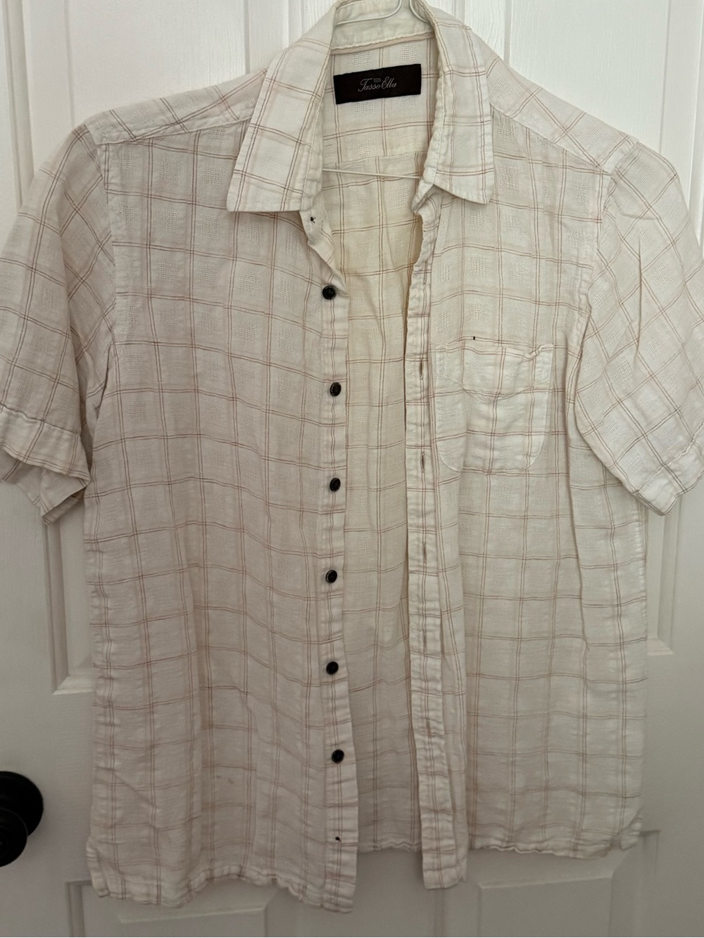 Tasso Elba Men's Cream Plaid Short-Sleeve Button-Down Shirt